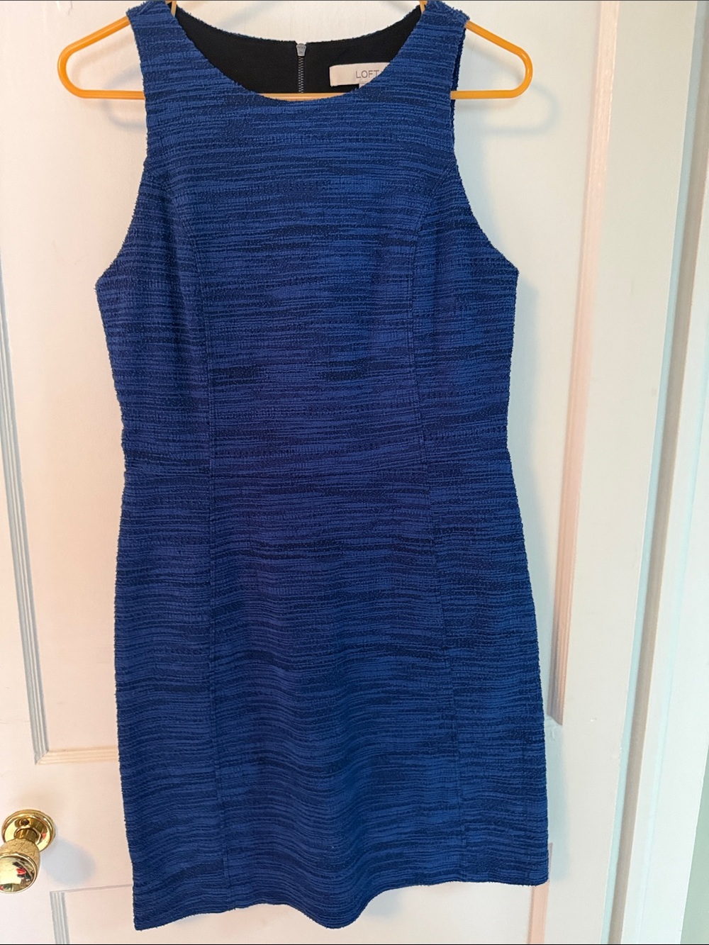 LOFT Textured Sleeveless Sheath Dress in Blue
